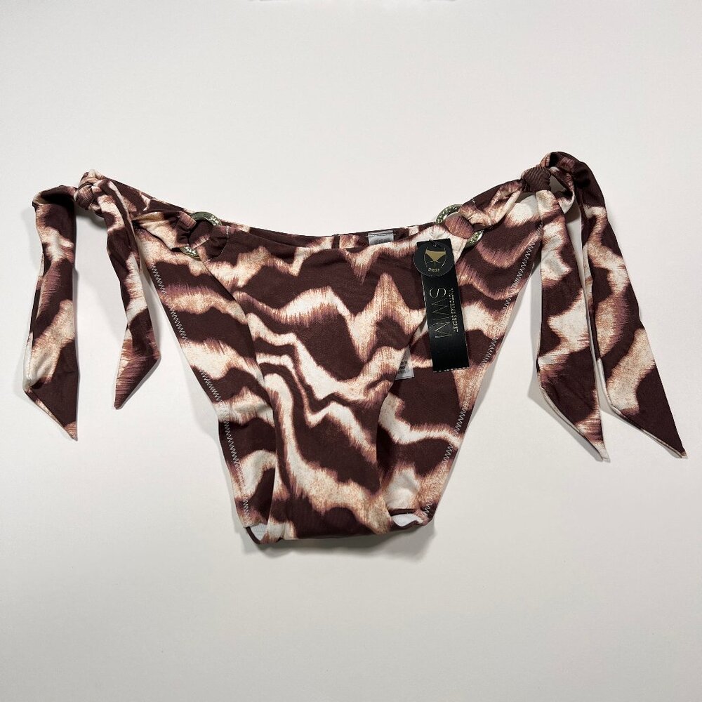 Victoria Secret Large L Side Sash Tie Cheeky Bikini Bottom Logo Rings Wavy Zebra